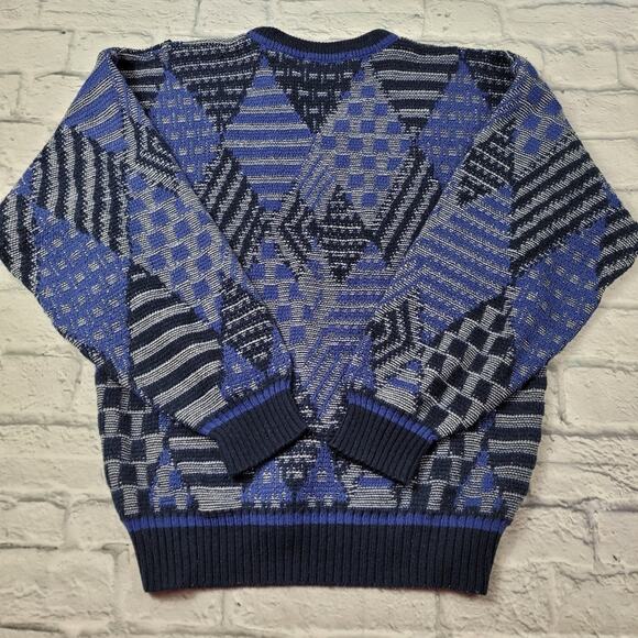 Vintage Leather Trim Urban Works Diamond Pattern Sweater size Medium - Picture 5 of 9